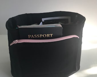 Beautiful Black, Pink Paris Design Purse Organizer Insert / Zipper Pouch/  20" Around ( IV Petite Bucket Louis Vuitton )