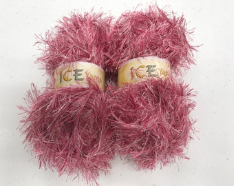 Two skeins 100 gram Turkish magenta and white eye lash yarn