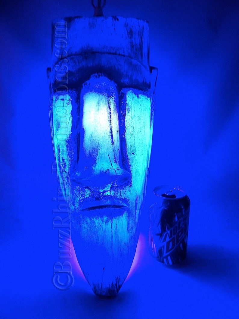 BLUE Moai hanging lamp Tiki room bar light lava light neon easter island statue island head Moai head lantern mug Tiki Head electric light image 1