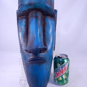 BLUE Moai hanging lamp Tiki room bar light lava light neon easter island statue island head Moai head lantern mug Tiki Head electric light image 2