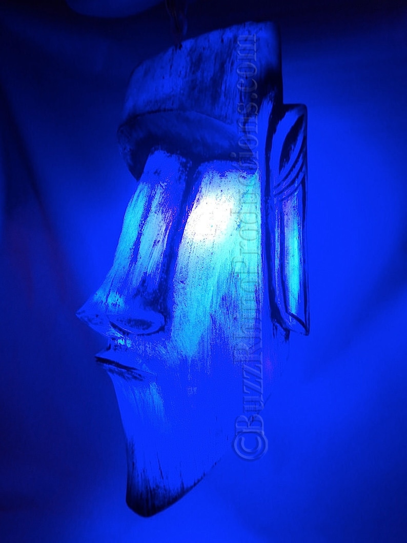 BLUE Moai hanging lamp Tiki room bar light lava light neon easter island statue island head Moai head lantern mug Tiki Head electric light image 3