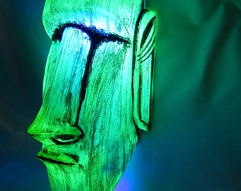 YELLOW Moai hanging lamp Tiki room bar light lava light neon easter island statue island head Moai head lantern mug Tiki Head electric light