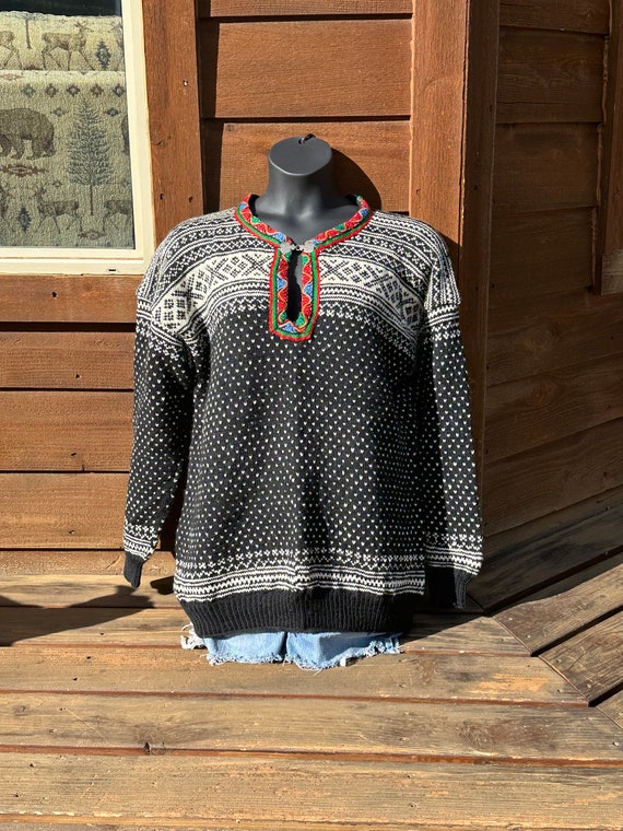 Hand knit and sewn Norwegian Pattern Sweater  100%