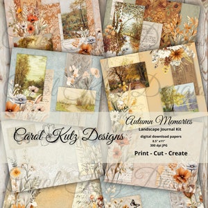 Diario basura, Kit, Recuerdos de otoño, Otoño, Descarga digital, Papeles creativos, Imprimible, Diario de paisajes, Diseños de Carol Kutz