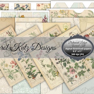 Junk Journal, Kit, Botanical Ledger, Digital Download, Printable Papers, Landscape Journal, Carol Kutz Designs