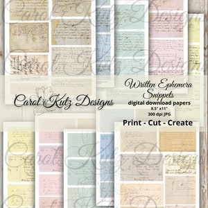 Junk Journal, Vintage, Frammenti scritti a mano, Download digitale, Stampabile, Effimere vintage, Carol Kutz Designs