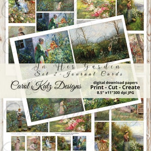 Journal indésirable, dans son jardin, lot de 2, art du jardin, cartes de journalisation, téléchargement numérique, téléchargement immédiat, cartes d'art, dessins Carol Kutz
