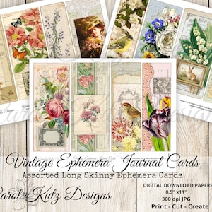 Junk Journal, Cartões de diário de itens efêmeros vintage, Cartões de diário altos, Download digital, Imprimível, Carol Kutz Designs