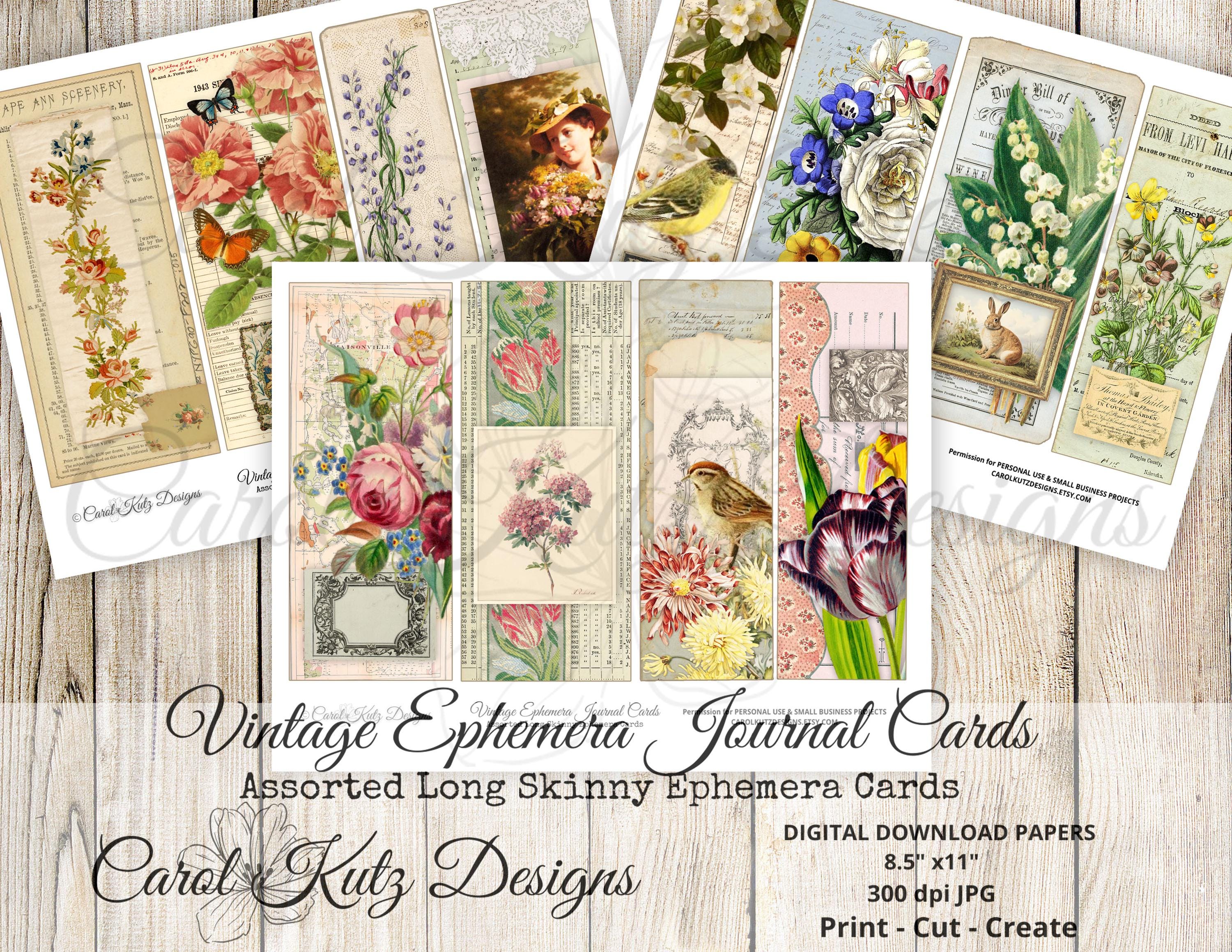Junk Journal, Vintage Ephemera Journal Cards, Tall Journal Cards ...