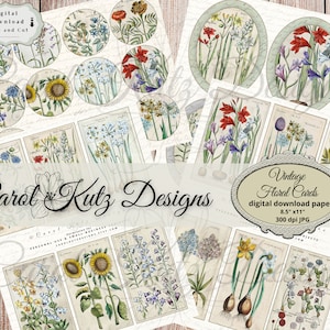Junk Journal, vintage bloemenkaarten, botanisch, digitale download, afdrukbaar, junk-journaalkaarten, kortstondige, Carol Kutz Designs