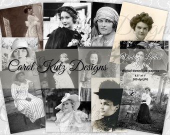 Vintage Ladies Vol 2, Vintage Foto's, Digitale Download, Afdrukbare papieren, Vrouwenfoto's, Journal Papers, Junk Journaling, Ephemera Downloads