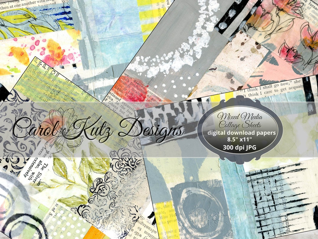 Printable Mixed Media Collage Sheets, Digital Download Background
