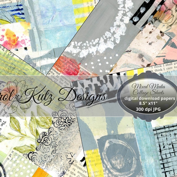 Printable Mixed Media Collage Sheets, Digital Download Background Papers