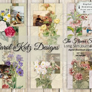 Junk Journal, Kit, The Flower Seller, Long Slim Skinny Journal, Download digital, Imprimível, Estilo de documento, Botânico, Carol Kutz Designs