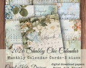 2026 Calendar Cards, Shabby Chic Calendar Cards, Digital Download, Planner Cards, Printable, Instant Download, Carol Kutz Designs