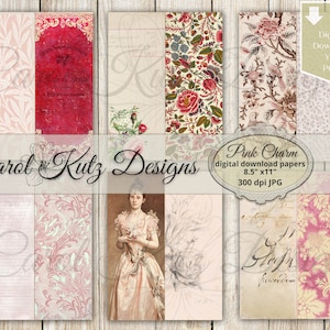 Junk-Journal, Kit, rosa Charme, hoch dünn mager Journal, Dokumenten-Journal, digitaler Download, bedruckbar, Carol Kutz Designs