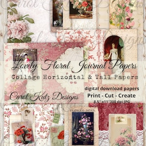 Diario basura, preciosos papeles florales para diario, horizontales y largos, papel delgado para el día de San Valentín, papeles de diario de color rosa, diseños de Carol Kutz