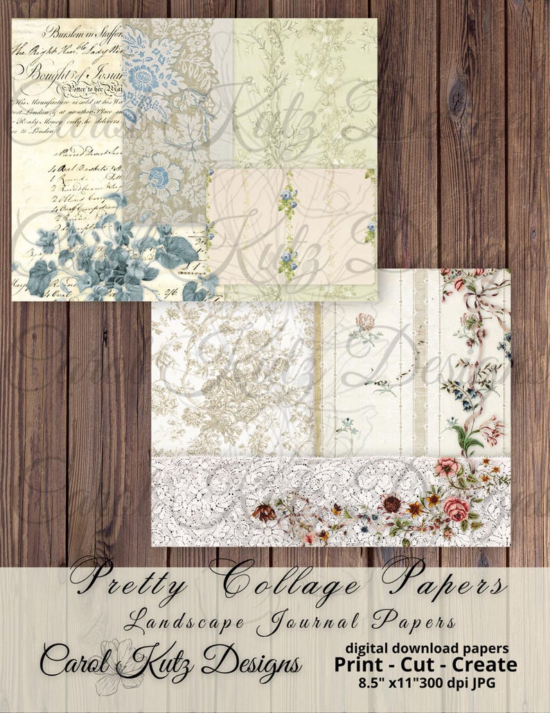 Pretty Collage Papers, Digital Download, Creative Papers, Vintage ...