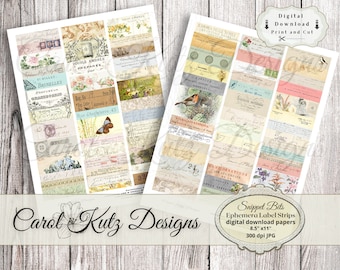 Snippet Bits, Antique Paper Pieces, Digital Download, Ephemera, Printable Labels, Instant Download, Junk Journal, Paper Strips