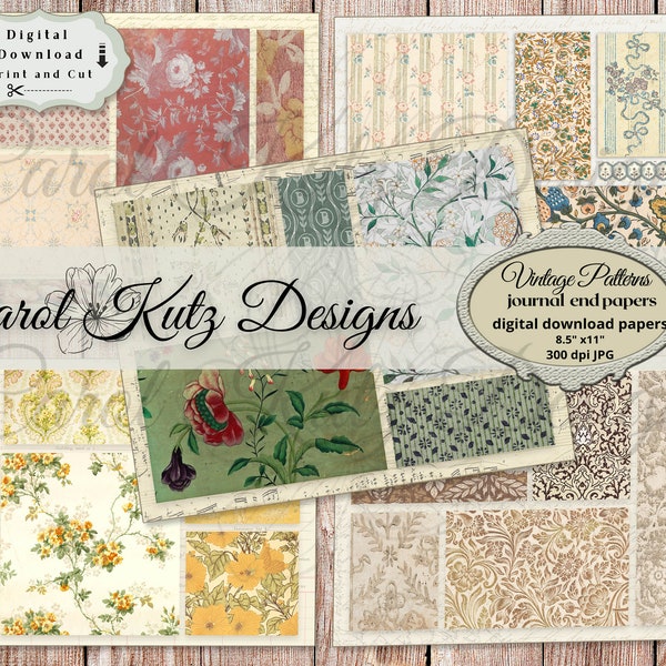 Vintage Patterns, Digital Download, Paper Collection, Printables, Art Journaling, Vintage Papers, Junk Journal, Collage digital papers