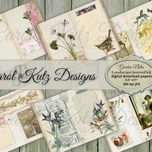 Diario basura, kit, notas de jardín, descarga digital, imprimible, formato horizontal, floral, botánico, papeles creativos, diseños de Carol Kutz