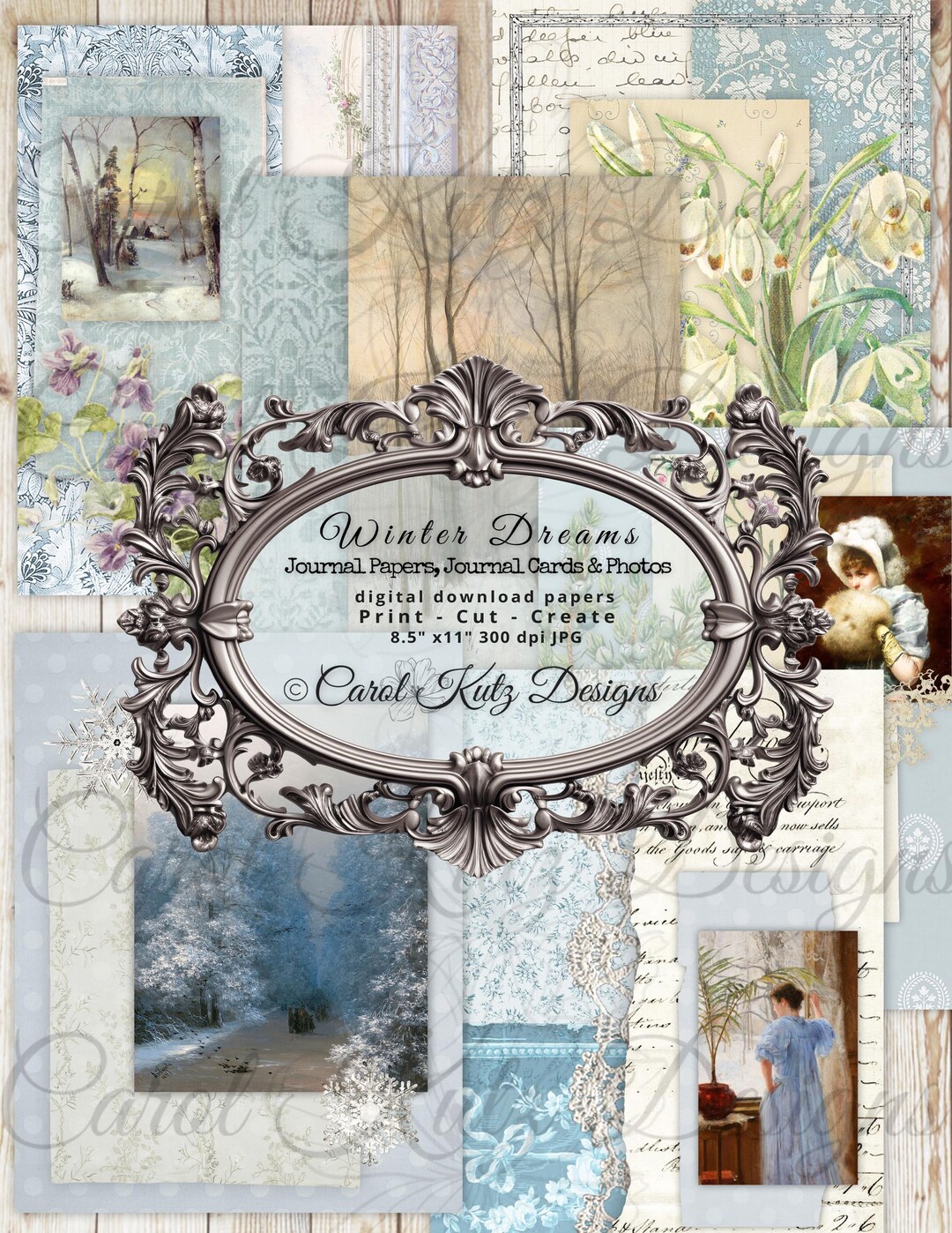 Winter Dreams, Digital Download Kit, Vintage Collage, Junk Journal ...