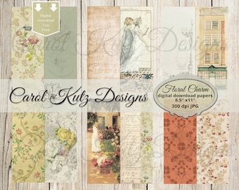 Junk Journal, Kit, Floral Charm, Printable Tall Slim Skinny Journal, Digital Download, Printable, Instant Download, Carol Kutz Designs