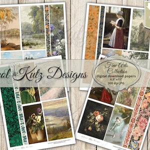 Diario basura, efímeras de bellas artes, descarga digital, tarjetas de diario, imprimibles, tarjetas de arte vintage, cinta washi, diseños de Carol Kutz