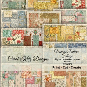 Junk Journal, Vintage Pattern Collage Sheets, Digital Download, Printable, Vintage Papers, Creative Papers, Carol Kutz Designs