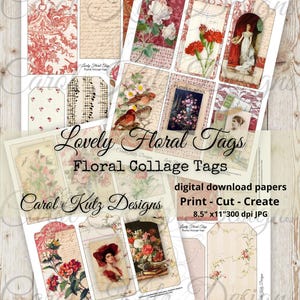 Etiquetas con flores encantadoras, descarga digital, etiquetas para diario basura, imprimibles, diseños de Carol Kutz