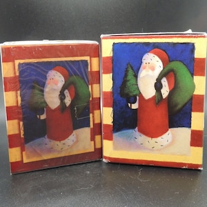 Vintage Folk Santa Square Wax Candle, NEW, Giftco, Susan Zulauf, Farmhouse Christmas, Country Christmas, Vintage Santa Decor, Vtg. Unused