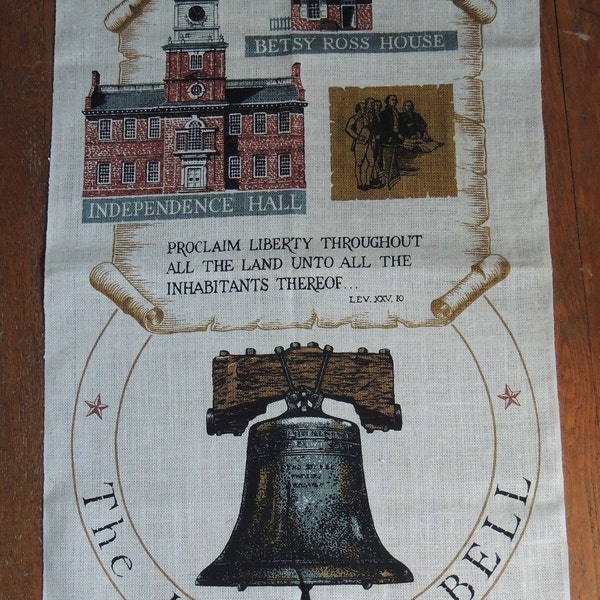 Vintage Linen Liberty Bell Tea Towel, By Richard Batchelder, Betsy Ross House , Liberty Hall, Vintage Kitchen Dish Towel, Philadelphia