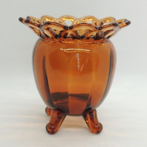 Vintage Imperial Glass Lace Edge Amber Glass Pedestal Dish, Open Lattice Edged, Mid Century Modern Brown Glass, Collectible MCM Glass