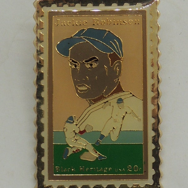 Vintage 1982 USPS Jackie Robinson African American Heritage Stamp Pin, Brooklyn Dodgers Jackie Robinson Post Office Commemorative Pin