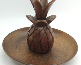 Vintage Wood Pineapple Toothpick Holder For Hor Doeurves, Olive Appetizer Dish, Wood Pineapple Trinket Dish, Tropical Party, Jewelry Dish