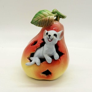Vintage Lego Japan Mouse in Pear Figurine, 1960s Mouse Figurine, Sweet Face Mouse