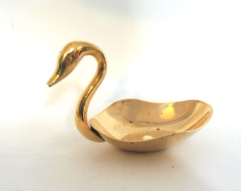 Vintage Swan Solid Brass Trinket Dish, Ring Jewelry Holder