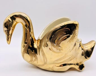 Vintage Weeping Gold Swan Planter Swetye Salem Ohio Art Pottery 22k Bowl