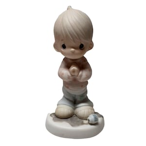 Precious Moments Praying Boy Spilled Ink Figurine Help Lord I&#39;m In a Spot 1986