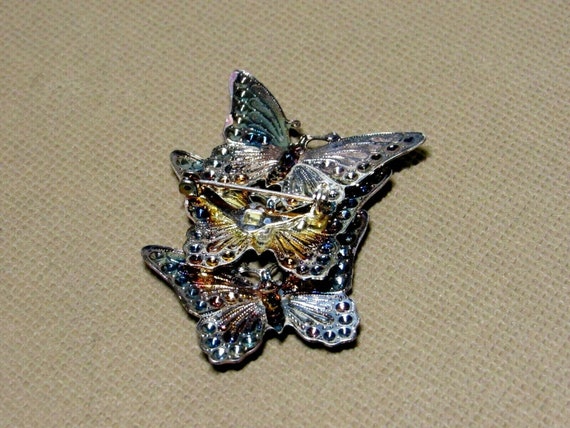 VTG Butterflies Brooch Enameled Filigree 3 Purple… - image 4