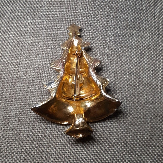 VTG Christmas Tree Brooch Gold Tone Clear Rhinest… - image 7