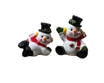 Vintage keramische sneeuwpoppen set van 2 stuks kerstdecoraties Japan