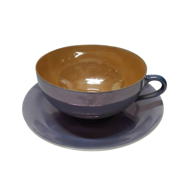 Swid Powell Luster Cup and Saucer Orange Purple Japan Tea Coffee Collectible