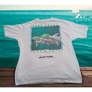 Balboa Island souvenir T-Shirt XL Club Shred Ocean with Sharks