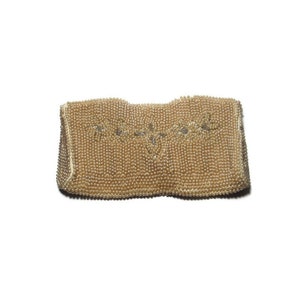 VTG Faux Pearl Beaded Floral Small Evening Clutch Handbag Beige Japón 1940's