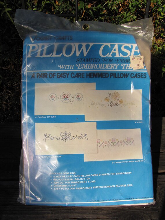 Vogart Crafts Kit Stamped Pillow Case Pair Embroidery Floral Etsy