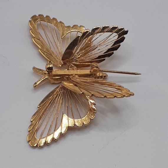 Monet Signed Butterfly Brooch Open Work Gold Tone… - image 6