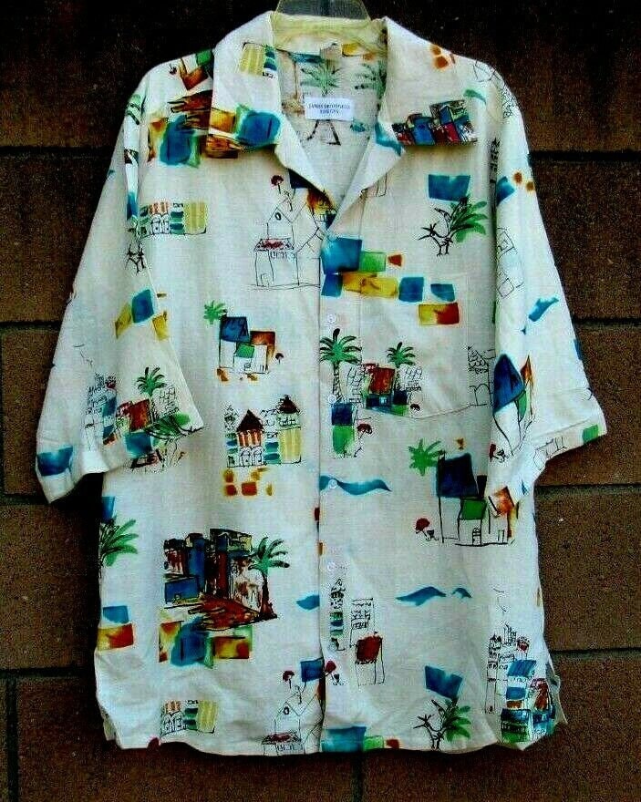 Mens James Brumfield 100 Linen Camp Shirt Tropical Hammock Scene XL USA Made Etsy