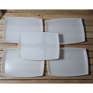 Luncheon Snack Trays Garden White Lucite Outdoor Indoor 5pc 7&quot; x 5&quot; Vintage