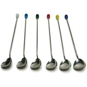 VTG Mid Century Long Spoons for tea Decorative Pearlized Colored Ends MCM